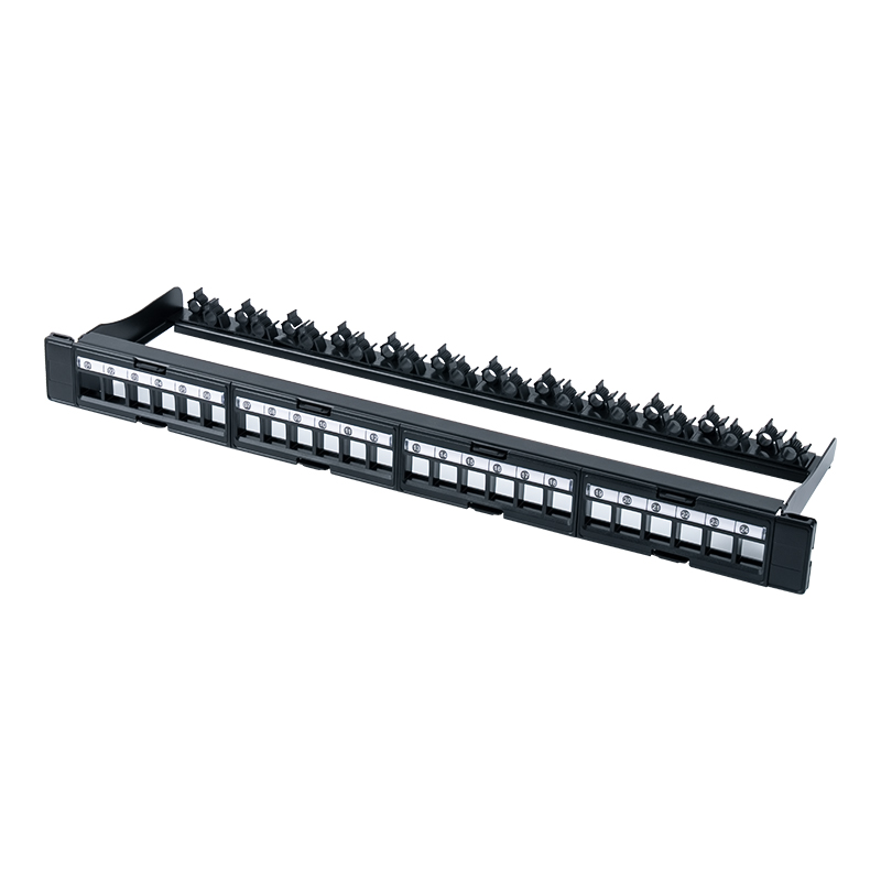 Dudukan rak tanpa pelindung 1U 24-port 19 inci (jendela yang dapat dilepas) SP-3404-24P Dudukan rak tanpa pelindung 1U 24-port 19 inci (jendela yang dapat dilepas) SP-3404-24P